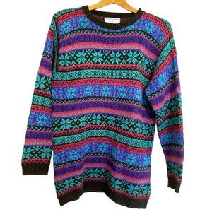 𝅺vintage Snowflake Knit Alfred Dunner Sweater Medium 90s